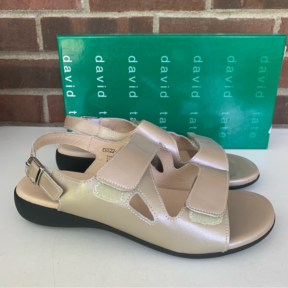 David Tate Womens Beige Glove Leather Slingback Wedge Ankle Strap Sandal US 10 M
